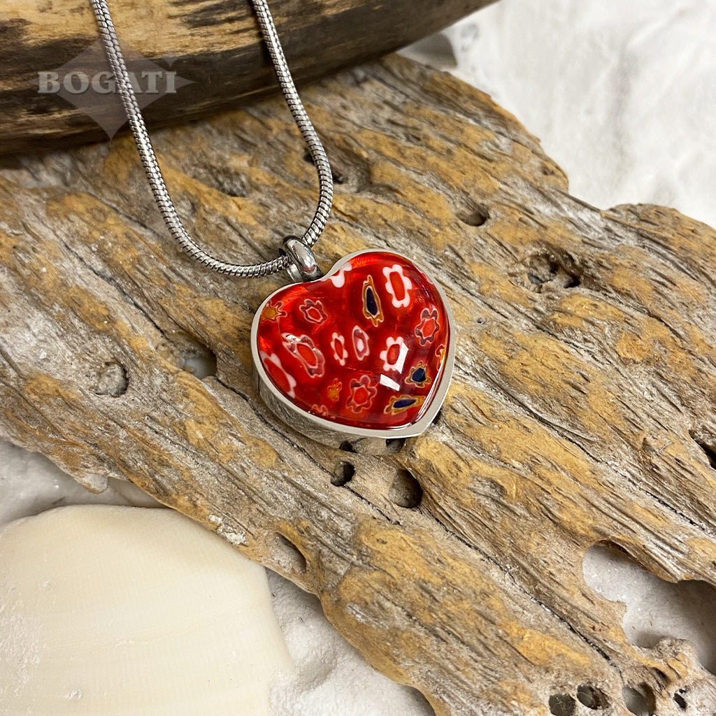 J-646 - Millefiori Heart - Pendant with Chain