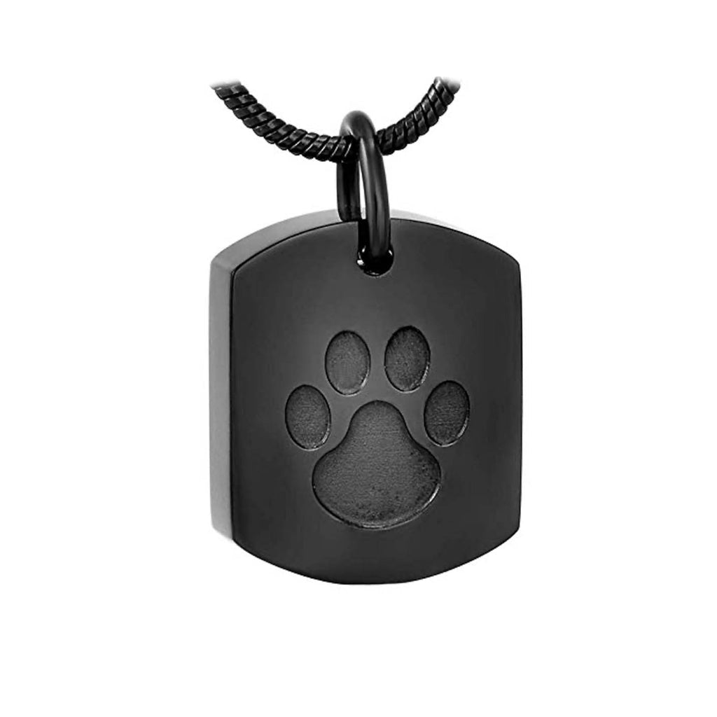 J-8003 Tag with Paw Print - Pendant with Chain - Black