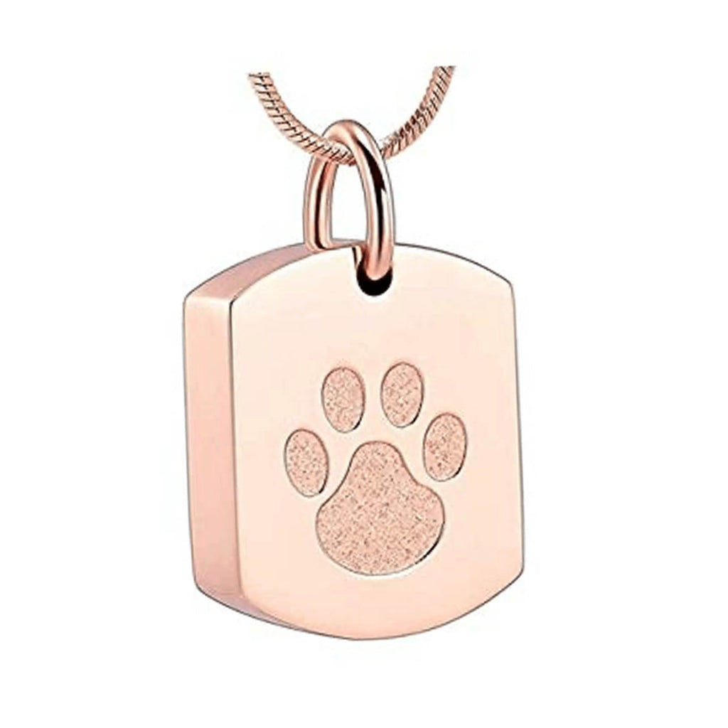 J-8003 Tag with Paw Print - Pendant with Chain - Rose Gold