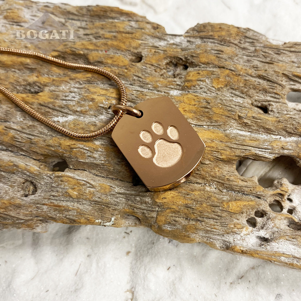J-8003 Tag with Paw Print - Pendant with Chain