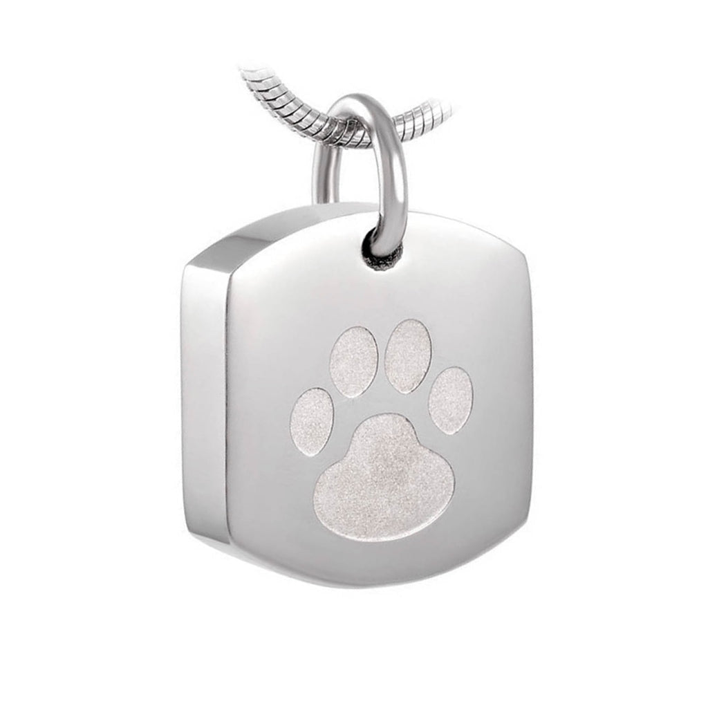 J-8003 Tag with Paw Print - Pendant with Chain - Silver