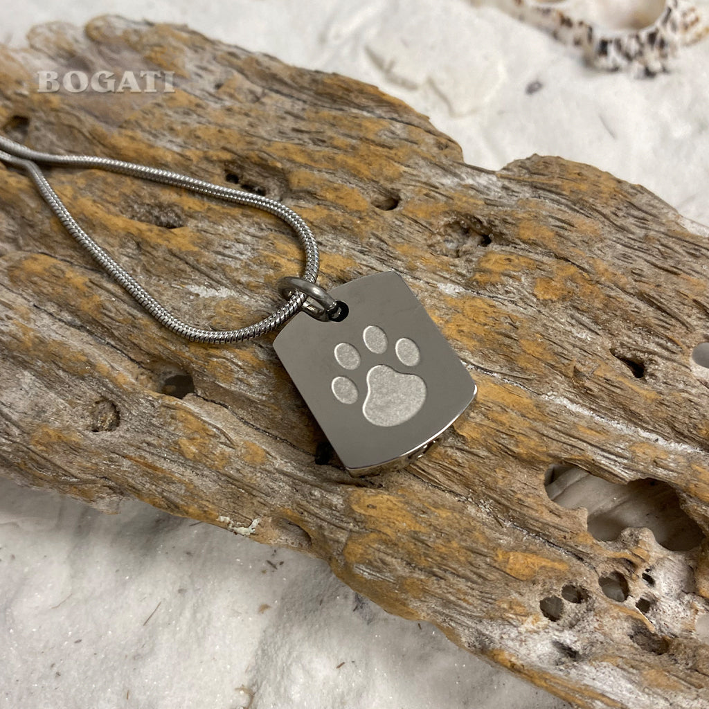 J-8003 Tag with Paw Print - Pendant with Chain