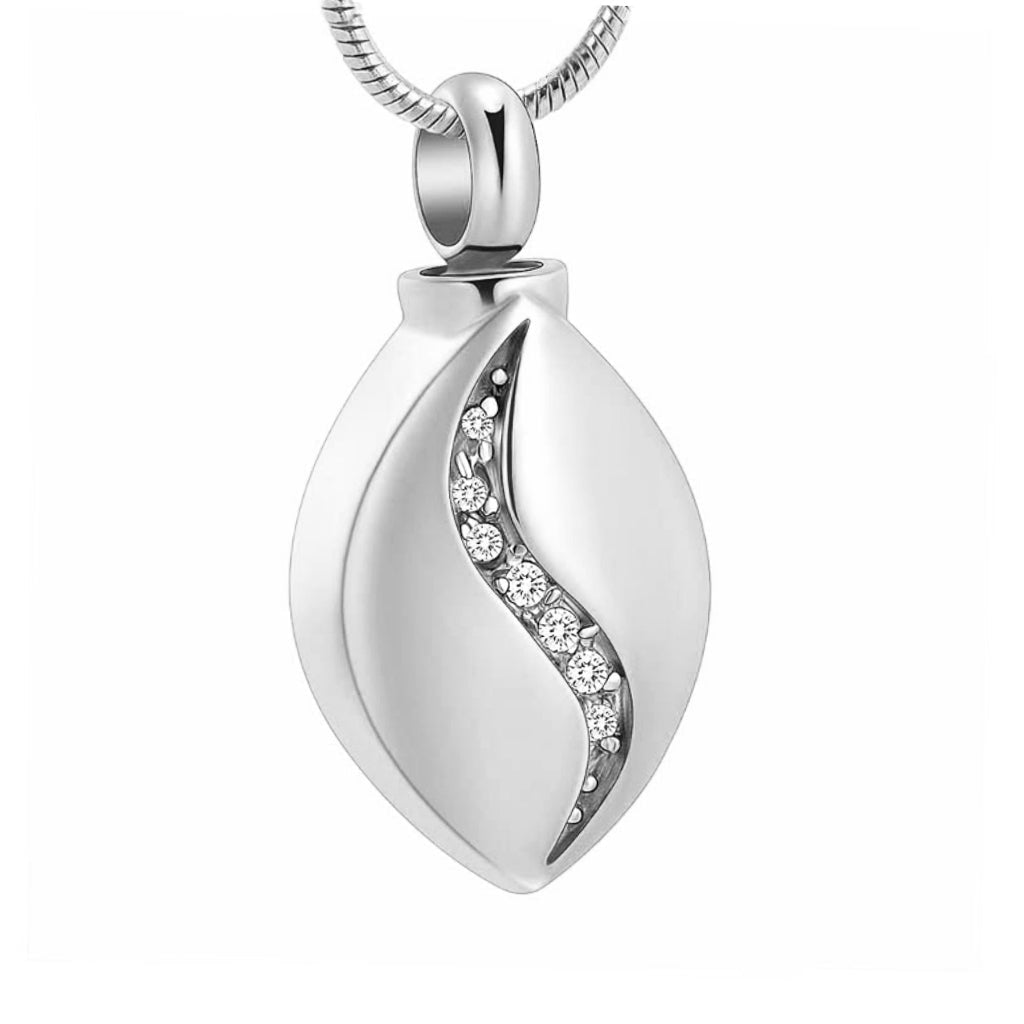 J-8470 - Undulating Crystals Teardrop - Pendant with Chain - Silver