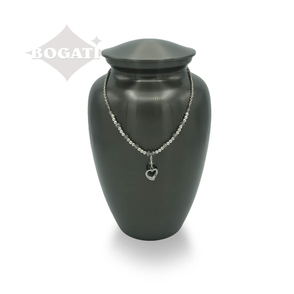 CLEARANCE - Urn Adornment - MI-7 Silver Beads with Silver Heart