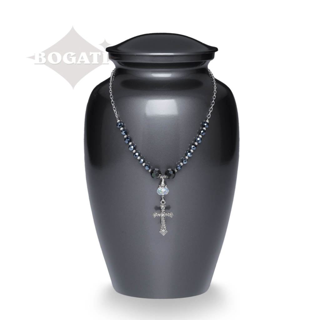 CLEARANCE - Urn Adornment - MI-9 Gothic Cross with Black & Crystal Beads