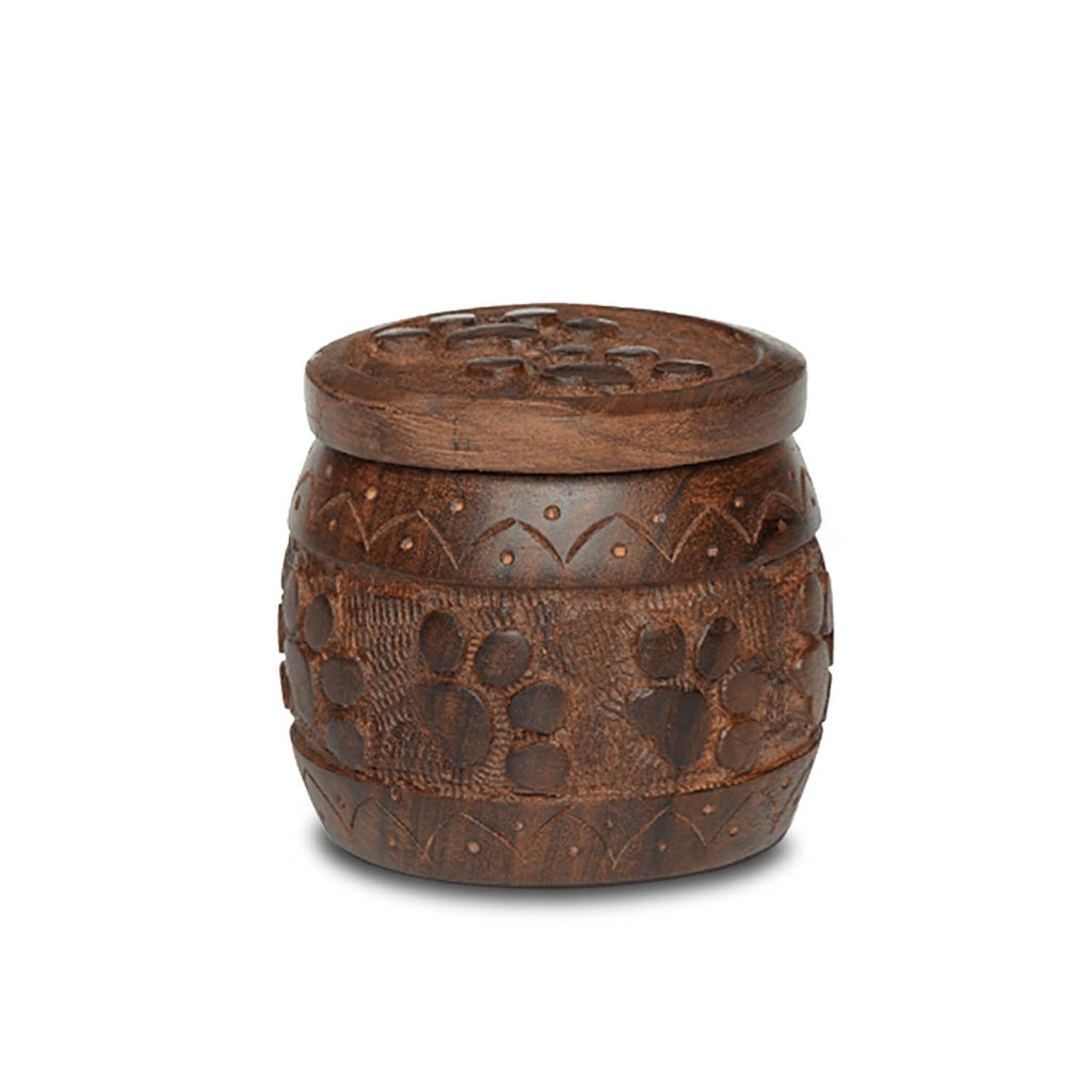 CLEARANCE - EXTRA SMALL Rosewood “Paw Pot” Urn -WA0017- Hand-Carved Paw Prints