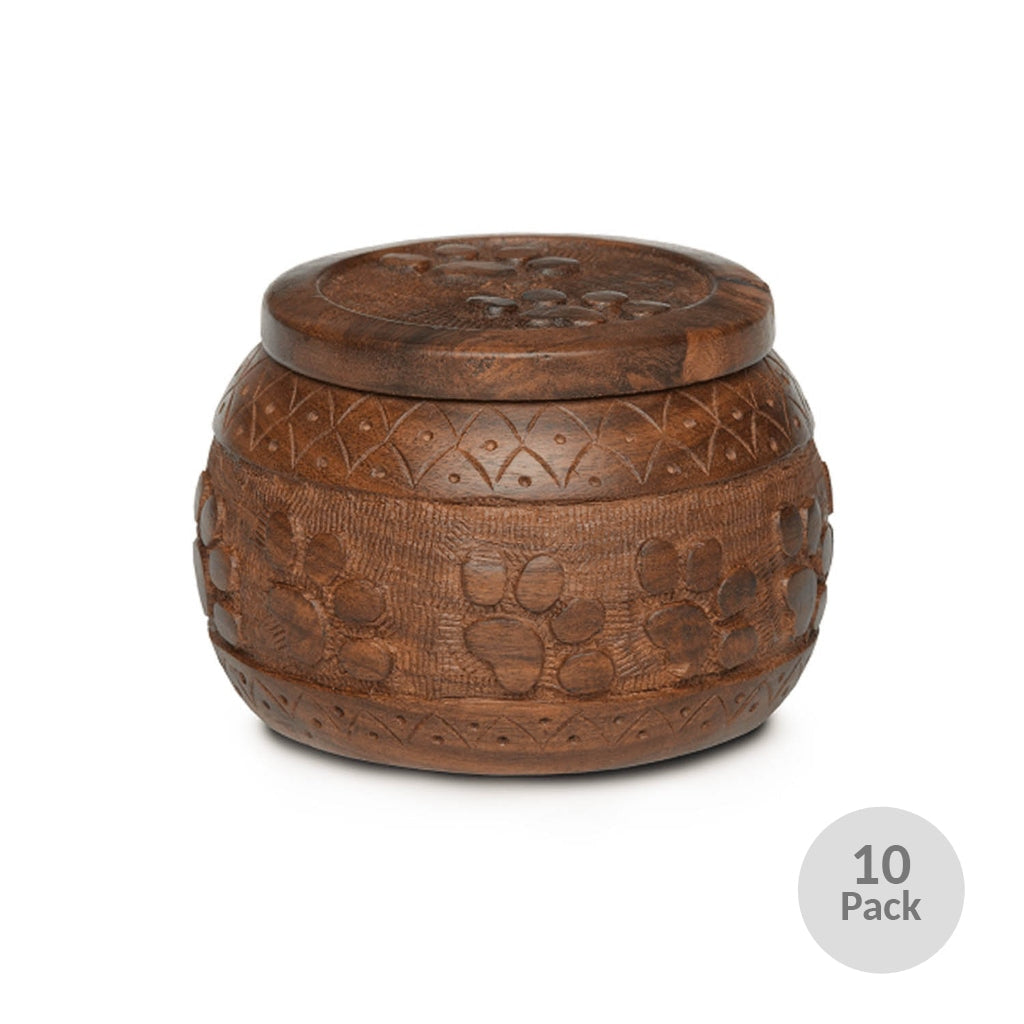 CLEARANCE - SMALL Rosewood “Paw Pot” Urn -WA0027- Hand-Carved Paw Prints -10 Pack