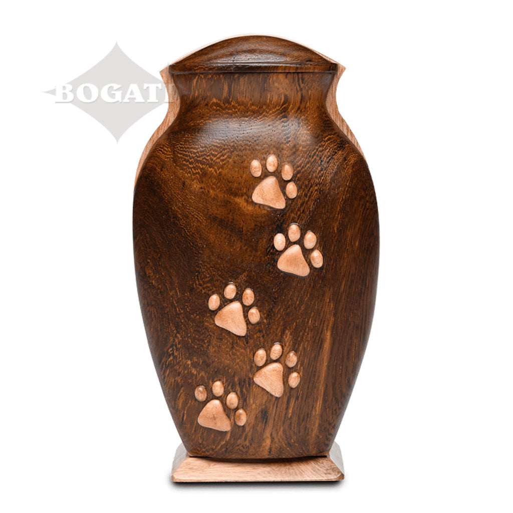 CLEARANCE - MEDIUM Harwood Pet Urn with Paw Applique - Bogati Exclusive