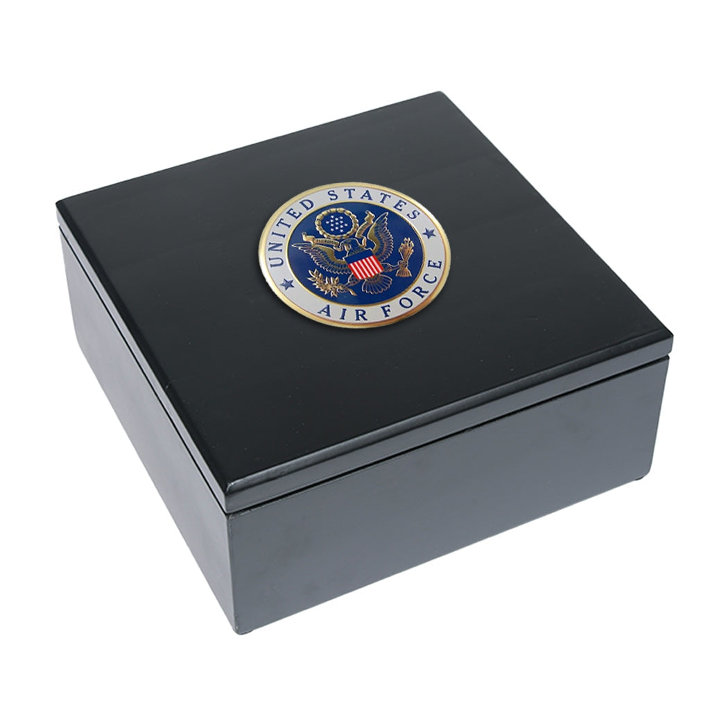 LARGE - Rubberwood Cremation Urn -1107- Black with US Military Emblem Air Force