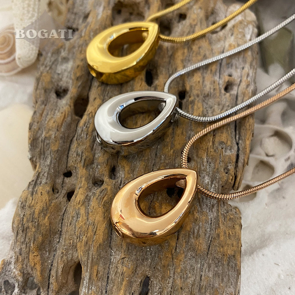 J-575 - Rounded Teardrop  - Pendant with Chain - 3 colors