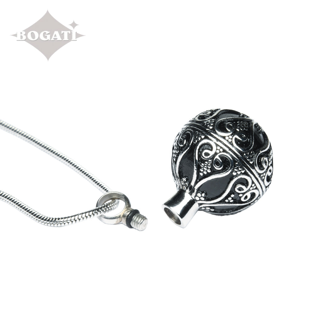 J-1918 - Antique Sphere- Silver-tone - Pendant with Chain