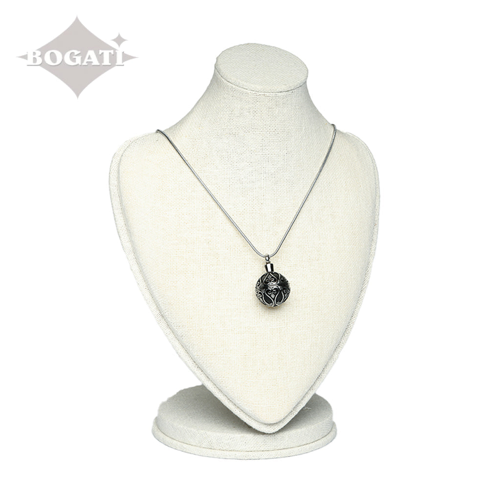 J-1918 - Antique Sphere- Silver-tone - Pendant with Chain
